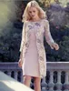 Elegant Knee Length Mother Of The Bride Dresses With Lace Jacket Bateau Neck Flower Wedding Guest Dress Plus Size Sheath Short Party Gowns