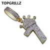 TOPGRILLZ Shiny Crown Number 7 Necklace & Pendant Charms For Men Copper Gold Color Cubic Zircon Necklace Hip Hop Jewelry Gifts