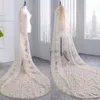 High-end champagne 3m lång katedral bröllop slöjor med spets applique trim pärlstav mjuka tulle real image billig sequined bridal slöja