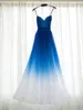 Simple Ombre Party Dresses For Women Evening Real Photos Blue To White With Straps Gradient Chiffon Empire Cheap Prom Formal Dress Under 100