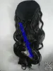 Women's Long Wet Wavy Human Hair Ponytail with Clip Hair Extension ,African american Styling Natural Drawstring Pony Tail Hairpiece 160g