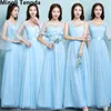 2018 Fünf Stile, blau, schulterfrei, Brautjungfernkleider, lange Kleider für Hochzeit, Party, elegantes formelles Brautjungfernkleid, Party, Mingli Tengda