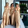 2019 nieuwe sexy diepe v-hals bruidsmeisje jurken een lijn zomer strand chiffon split lange boho meid van eer jurken plus size