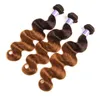 Två ton 4/30 # Ombre kroppsvåg Virgin Hårbuntar med spetslås Mörk till Auburn Brasilianska Human Hair Weaves With Lace Closure