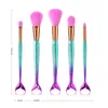 Conjunto de escova de maquiagem de gradiente colorido 5 pcs sereia profissional compõem pincéis kit para fundação pó facial occreador sombra