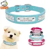 Suede Leather Dog Collar Rhinestone Dogs Cat Personlig ID -krage Anpassad för små medelstora husdjurvalp varmrosa blå svart