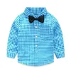 Baby Boy Clothes Spring Newborn Baby Sets Infant Kids Clothing Gentleman Suit Plaid Shirt Bow Tie Suspend Trousers 2pcs Suits6190628