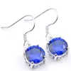 10Prs Clássico Dazzling Fogo Redonda Mystic Azul Topázio Cubic Zirconia Gemstone Brincos de Prata Dangle para Festa de Casamento Do Feriado