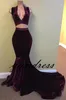 Gorgeous African Evening Dresses Prom Dress Two Pieces Deep V-Neck Velvet Mermaid Saudi Arabic Cheap Formal Party Dress Aso Ebi Black Girls