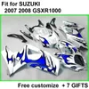 7 presentes kit de carenagem para Suzuki GSXR1000 07 08 carenagem de chamas azuis brancas GSXR1000 2007 2008 DP89
