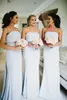 Strapless Satin Mermaid Long Bridesmaid Ruched Bow Sash Sweep Train Wedding Guest Party Maid Of Honor Dresses Bm0338 329 329