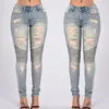 Rasgado Sexy Jeans Skinny Das Mulheres De Cintura Alta Slim Fit Denim Calças Slim Denim Motociclista Reta Skinny Rasgado Calças Lápis