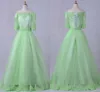 Lime grön vintage spets prom klänningar med ärmar av axel applique tulle en linje korsett tillbaka klänningar kväll slitage fest formella klänningar