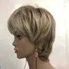 2018ヘルススーパーかわいい灰色のグレーミックスブラウンルートショートストレートヒューマンヘアフル女性wig349v