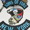 HOT SONS OF FIRE NEW YOURK SKULL MOTORCYCLE COOL LARGE BACK PATCH ROCKER CLUB VESTOUTLAW BIKER MC PATCH FREE SHIPPING