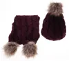 New Wool Beanies Women Fur Pom Poms Fashion Knitted Hat and Scarf Set Girls Female Cap Pompom Winter Hats for Women8993475