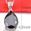 10Pcs Luckyshine Classic Sparking Fire Water Drop Black Onyx Cubic Zirconia Gemstone Silver Pendants Necklaces for Holiday Wedding Party