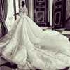 Elegância frisados ​​Princesa Vestidos de casamento 2018 sexy do laço apliques fora do ombro mangas do vestido de casamento lindo tule bola vestido de casamento Dres