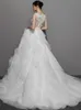 Lindo Custom Made Vestido De Noiva Jóia Pescoço 3D Floral Apliques Frisada Strass Projeto Vestidos De Noiva Em Camadas Detalhes Da Onda Saias