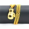Collier de gants de boxe pour hommes, Style hip hop, en alliage d'or jaune, chaîne de 75cm, bijoux pour hommes