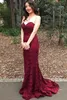Burgundia Koronkowa Syrenka Długie Druhna Dresses 2019 Wino Maid of Honor Wedding Guest Dress Prom Party Suknie