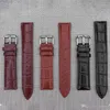 Fabriks grossist Unisex Fashion Slub Embossed Watch Band Strem Tryck Nål Spänne Läder 3 Färger Svart Brun Tan Steel Clasp 12mm ~ 24mm