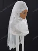 Veli da sposa musulmani di lusso 2019 con bordo applicato in pizzo e cristalli Uno strato Tulle Lunghezza gomito Nuziale Hijab Arabia Saudita su misura