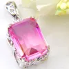 Hugo Rainbow 7st/Lot Holiday Jewelry Gift Square Vintage Bi-Colored Tourmaline Mystic Gems 925 Silver Pendant Necklace