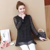 Плюс размер в горошек, рубашки в горошек осень женские мода оборками свободные шифон женская блузка топ Корейский черный офис CamiSas Mujer