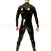 Latex Rubber Man Bodysuit Sexy Tight Catsuit Customes with Front Zipper Pass Crotch to Ass S-LCM097