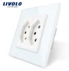 Livolo EU Standard two gang Switzerland Power Socket, White Crystal Glass Panel, AC 110~250V Wall Power Socket, VL-C7C2CH-11