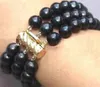 3 wiersz 7.5-8 cal 8-9mm Tahitian Black Pearl Bransoletka 14K Gold