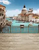 Venice Grand Canal Scene Photography Backdrops Wood Floor City Buildings Church Wooden Fence Bridge Wedding Scenic Photo Booth Background