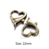 100 stks 22x26mm mode-sieraden bevindingen antiek brons hartvorm kreeft sluiting haken voor kettingbracelet ketting