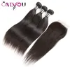 Extensiones de cabello humano liso peruano, 3 paquetes con cierre de encaje de 4x4, cabello Remy, tramas de cabello virgen brasileño barato con 3059036