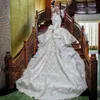 Splendidi abiti da sposa in pizzo africano con sirena in pizzo, perline, applicazioni con paillettes, maniche lunghe, fiocco grande, abiti da sposa incredibili abiti da sposa con strascico da 2 metri