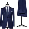 Anpassa Navy Blue Groom Tuxedos Peak Lapel Två knapp Groomsmen Blazer Utmärkt män Affär Formell Prom Suit (Jacket + Byxor + Tie) 204