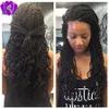 Lång kinky twist flätad spetsfront peruker Gluslös svart / brun / blond / burgundy peruk med lockiga tips för afroamerikaner