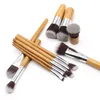 11-delige natuurlijke bamboe make-up kwasten met zak Professionele cosmetica Eyeliner Brush Kit Soft Kabuki Foundation Blending Tools