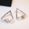 Full of Crystal triangle Earrings for Women Fashion Jewelry Korean Pearl Earrings 18K Gold / Silver Plated Stud Earrings High Quality