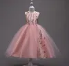 Ricamo Bambini Abiti da sposa 4-15 anni Flower Girls Formal Ball Gown Prom Dress Nero Blu Rosa Cinque colori