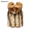 Manteaux en fausse fourrure marron entier pour hommes 2017 veste de gilet de fourrure d'hiver grande taille vêtements d'extérieur chauds sans manches hommes manteau de fourrure à capuche pardessus8743973