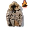 Mann Winter Rinderhornknopf Großer Pelzkragen Samtwollmantel warme Jacke Paar lange Parkas