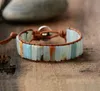 New Bohemia Bracelet Amazonite Single Vintage Bracciale avvolgente in pelle semi preziosa bracciale con perline in rilievo in pietra Dropshipping