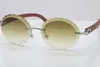 Hot Rimless Holz Besatzlinse Vintage Gläser Runde Sonnenbrille Neue 8200761 Oval Linse Geschnitzte Unisex Größe: 60-20-135 Designer Mens Frauen Luxus
