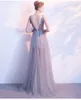 Neue Modeabendkleider lange elegante elegante Tulle V-Ausschnitt Halfter Party Ballsaal Party Kleider grau Prom Kleid Hy061