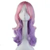 women's Long Curly Wig Synthetic Mix Pink Purple cosplay Hair Wigs