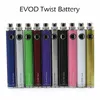 Evod Twist Battery E Bateria papierosowa 650mAh 900mAh 1100mAh 1300mAh Akumulatory napięciowe 3.3v-4.8V FIT 510 Vaporizer 10 kolorów