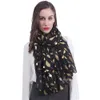 Gold Feather Glitters Print Scarf Shawl Wrap Large Size Soft lightweight Shiny Shimmering 180cm x 75cm