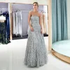 Evening Dresses Strapless Sier A-line Prom Beaded Back Zipper Sequined Custom Made Floor-length Party Gowns Beautiful